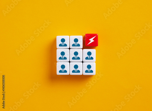 Fotografie Lightning bolt replacing businessman in a corporate team: concept of innovation