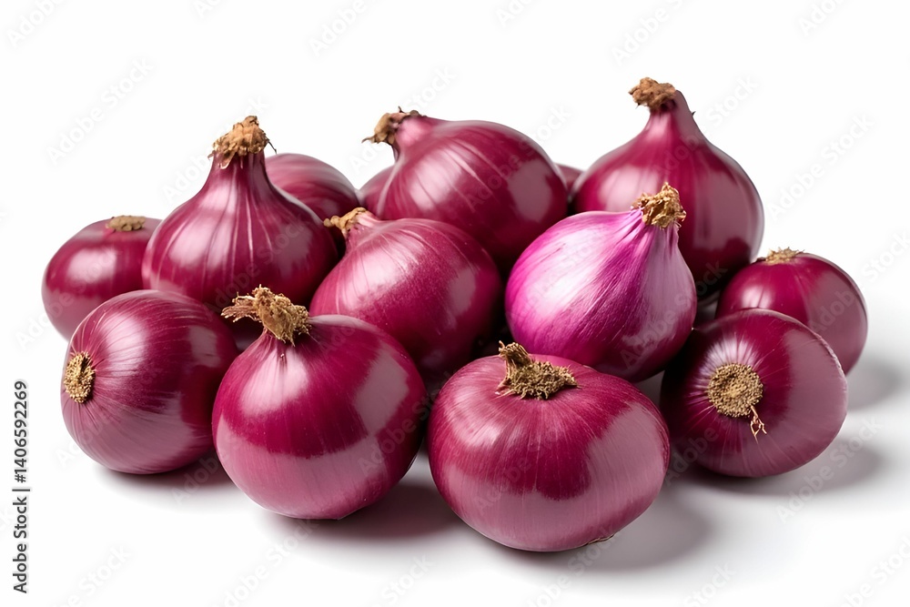 Fresh red onions isolated on a white background. Fresh vegetable. Raw food ingredient. Ideal for use in culinary, grocery, agricultural and healthy eating related concept Fresh red onions isolated on a white background. Fresh vegetable. Raw food ingredient. Ideal for use in culinary, grocery, agricultural and healthy eating related concept