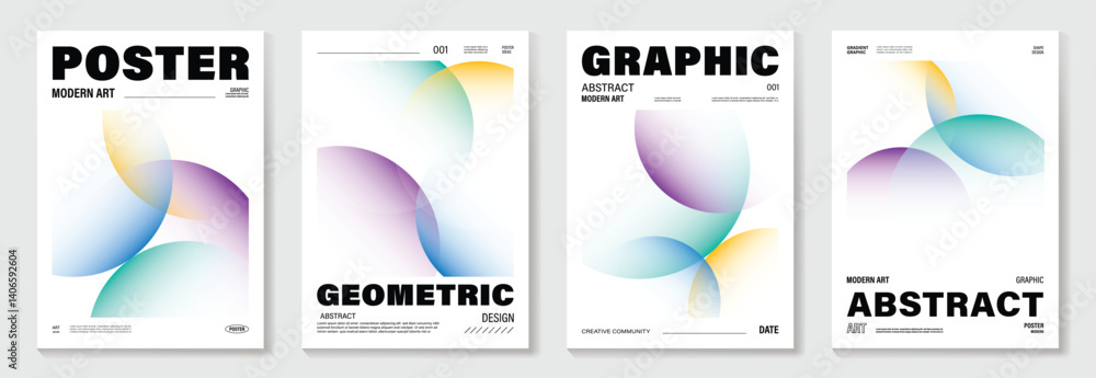 Obraz premium Modern gradient poster background vector set.Cover template with vibrant perspective geometric prism shapes in motion. Ideal design for social media, cover, banner, flyer.