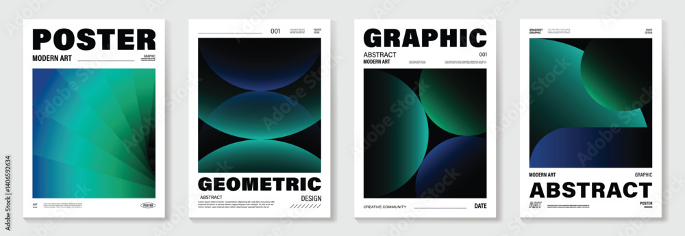 Obraz premium Modern gradient poster background vector set.Cover template with vibrant perspective geometric prism shapes in motion. Ideal design for social media, cover, banner, flyer.