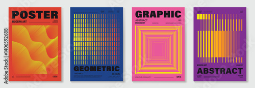 Modern gradient poster background vector set.Cover template with vibrant perspective geometric prism shapes in motion. Ideal design for social media, cover, banner, flyer.