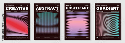 Modern gradient poster background vector set.Cover template with vibrant perspective geometric prism shapes in motion. Ideal design for social media, cover, banner, flyer.
