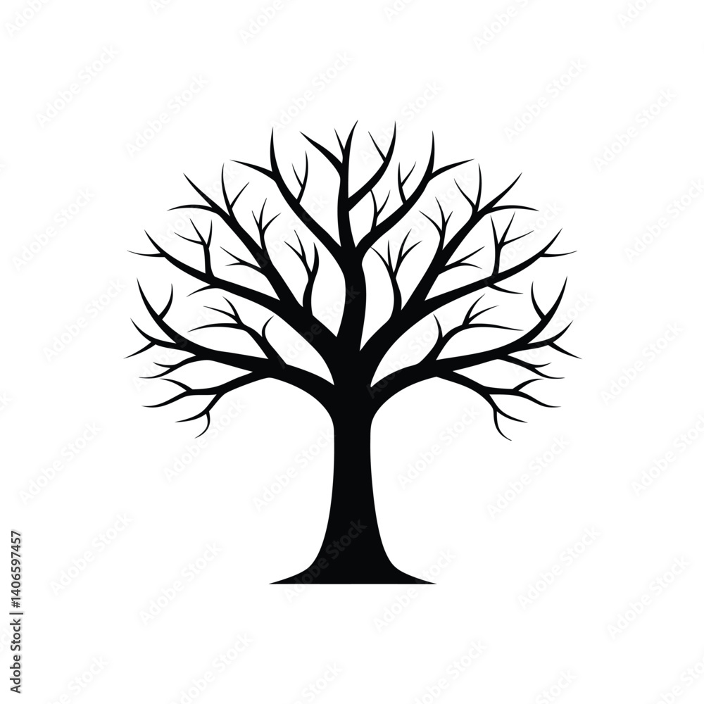 Leafless Tree Illustration In Minimal Black And White. Leafless Tree Illustration In Minimal Black And White.