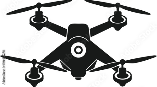 Drone Vector Illustration Minimalist Style Aerial Technology Remote Control Device Unmanned Vehicle Black And White Isolated Graphic Design Element