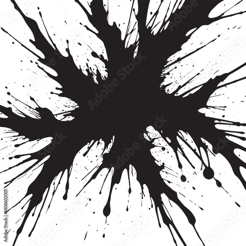 black and white ink splashes, An artistic composition featuring black ink splashes, dynamic brush strokes, and grungy stains against a clean white backdrop,