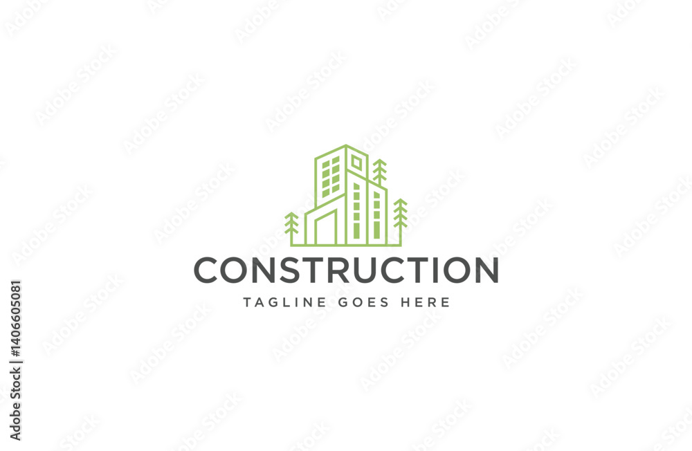 Eco building with line art style logo inspiration vector illustration Eco building with line art style logo inspiration vector illustration