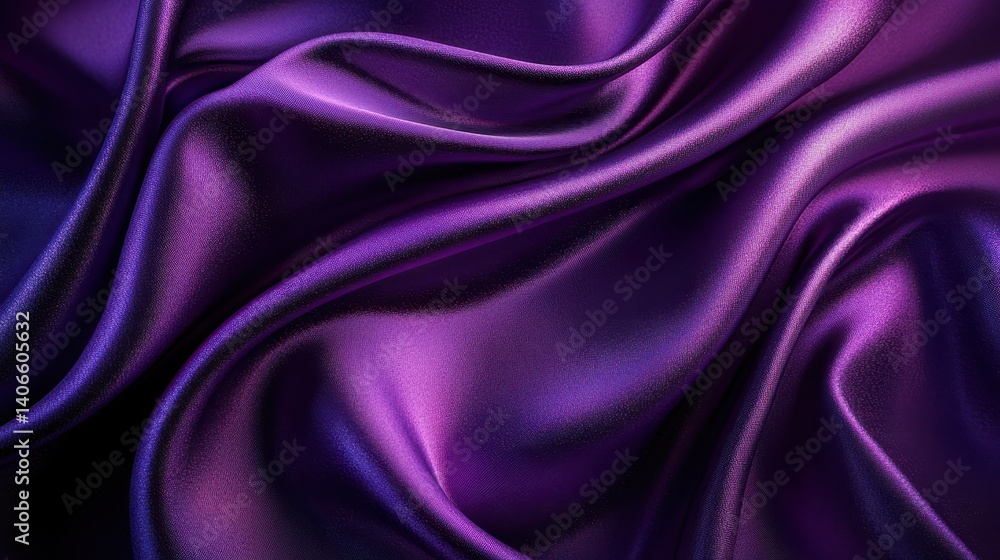 Fototapeta premium Luxurious purple satin fabric rippling with soft, fluid waves, creating elegant texture and depth for sophisticated visual compositions