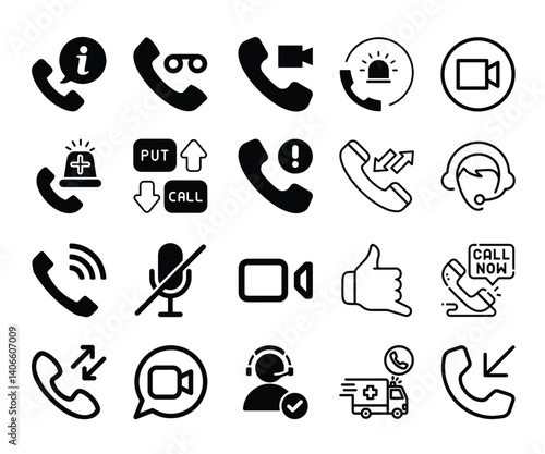 Call icon, video call icon, mute icon, call center icon and call icon coming and outgoing call icon.