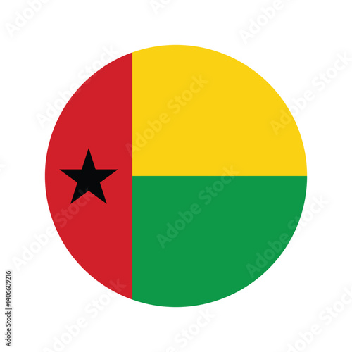 Round flag of Guinea Bissau icon. Guinea Bissau Flag. National Flag of Guinea Bissau.