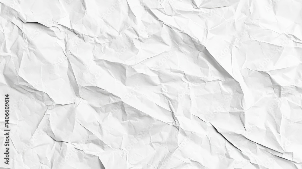 Obraz premium Crumpled white paper creating textured surface with intricate folds, providing abstract background element for graphic design, print, and creative compositions
