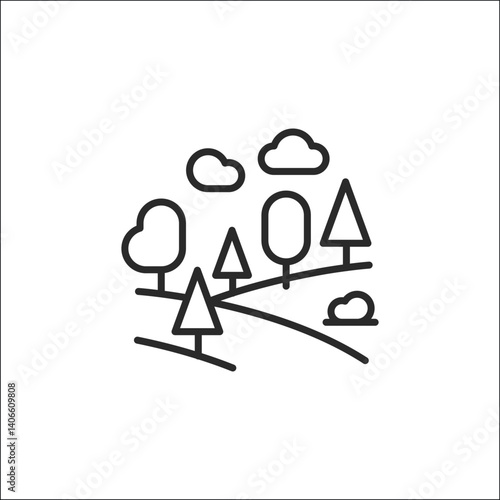 Countryside Landscape icon. Simple icon representing a natural outdoor scene with trees and a path, ideal for social media, app, and web design. Vector illustration