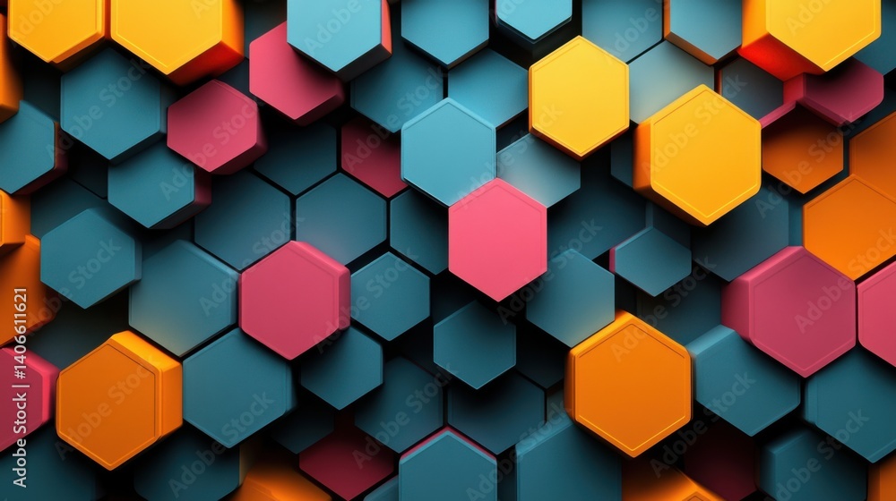 A vibrant abstract design featuring hexagonal shapes in various colors, creating a striking visual pattern. A vibrant abstract design featuring hexagonal shapes in various colors, creating a striking visual pattern.