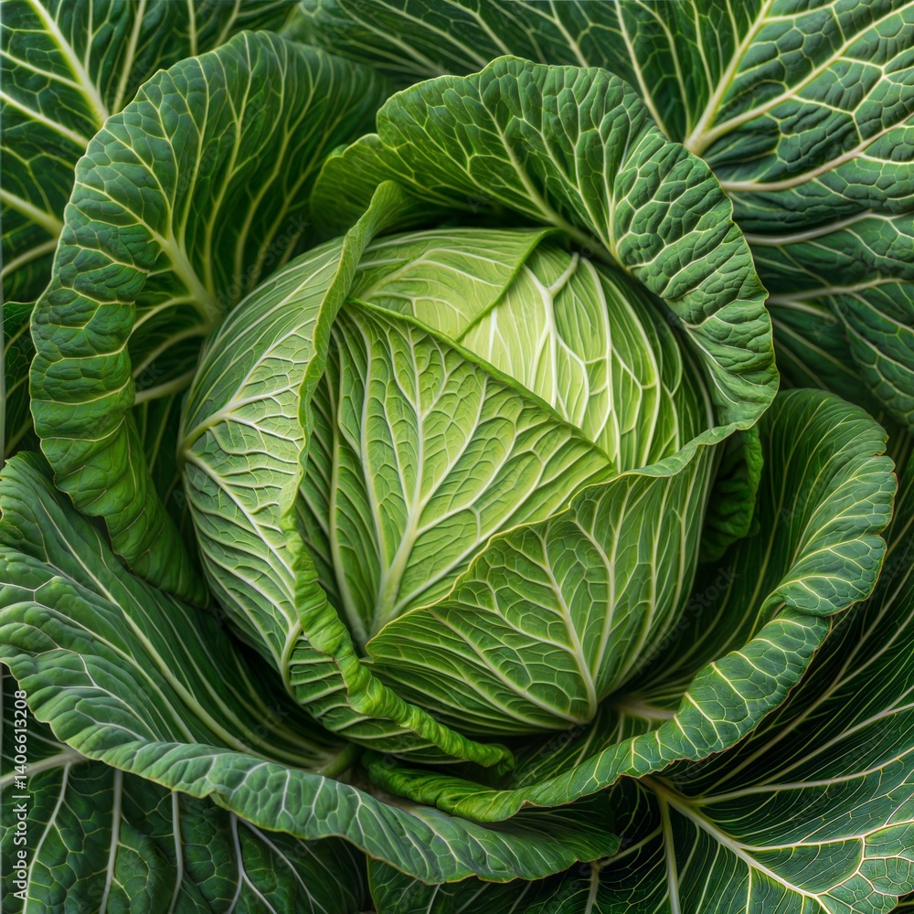 Obraz premium High-Resolution Cabbage Head with Leafy Details
