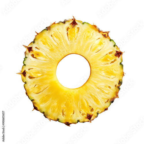 Fresh juicy pineapple slice isolated on transparent background. Cut out image of fruit slice.