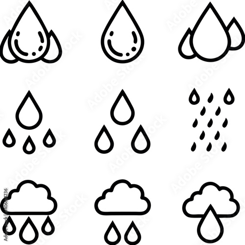 Simple Weather Icons Showing Different Rain Conditions