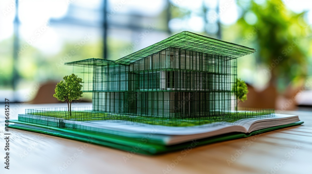 Modern architectural model of a sustainable building