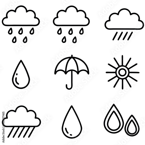 Simple Weather Icons Showing Different Rain Conditions