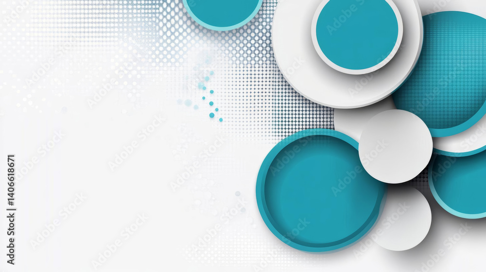 Modern abstract design with circular shapes teal and white tones, creating dynamic visual effect Modern abstract design with circular shapes teal and white tones, creating dynamic visual effect