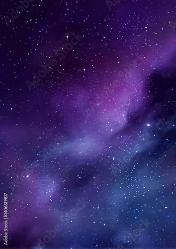 A vertical starry night sky with a smooth gradient from deep purple to dark blue, filled with tiny sparkling stars and a soft glowing purple nebula drifting through the center.