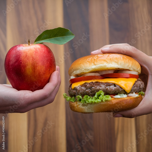 Healthy Fruit vs Junk Food – One Hand Decision Concept