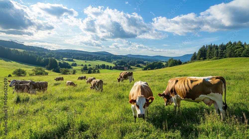 A biodynamic farm with happy cows grazing freely, a natural approach to agriculture 