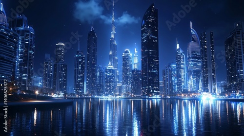Wallpaper Mural Modern Middle East City Skyline at Night with Reflections Torontodigital.ca
