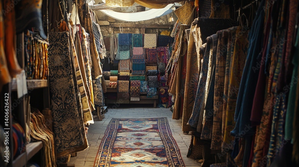 Modern Middle Eastern Marketplace Showcasing Traditional Textiles and Decor