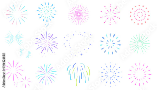 カラフルな花火のイラストセット