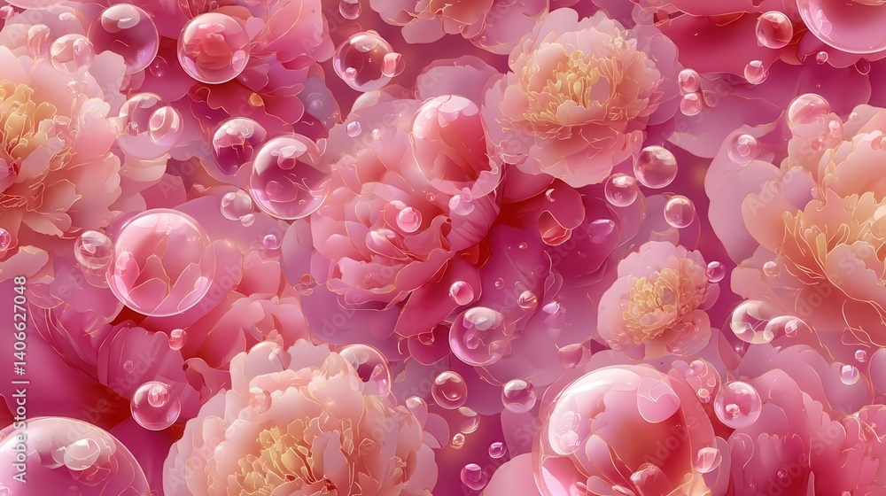 the background of their pink glossy bubbles in the form of peonies. the background of their pink glossy bubbles in the form of peonies.