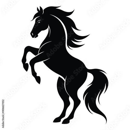 Black horse vector illustration silhouette of a running wild mustang