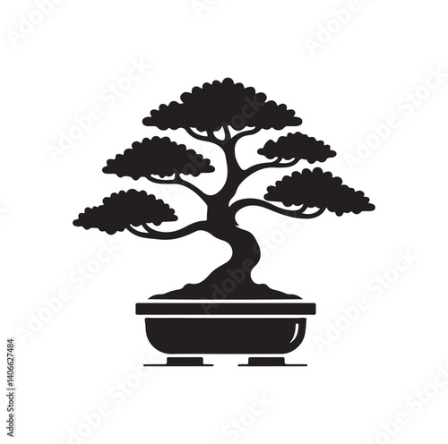 Japanese bonsai tree silhouette vector illustration