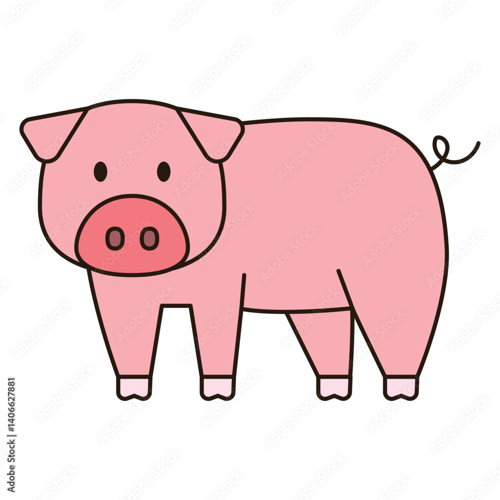 Naklejka premium PIG cute animal illustration farm domesticated pet doodle kawaii drawing Japanese style kiddy smile happy playful decorative element object isolated