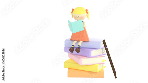 女の子　本を読む　透過　3D