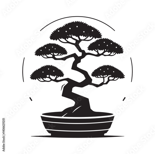 Japanese bonsai tree silhouette vector illustration