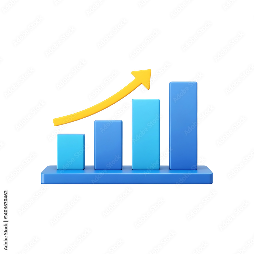 3D Ascending Bar Graph Yellow Arrow 3D Ascending Bar Graph Yellow Arrow