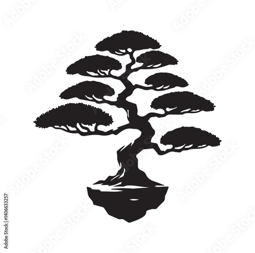 Japanese bonsai tree silhouette vector illustration