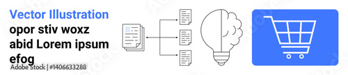 Organized file flow, creative idea bulb, and shopping cart icon showcasing business operations. Ideal for e-commerce, file management, creativity, innovation, shopping, workflow simple landing page