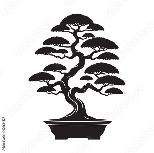 Japanese bonsai tree silhouette vector illustration
