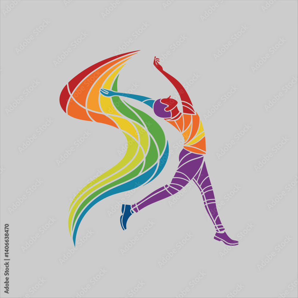 Obraz premium Colorful Geometric Yoga Pose Silhouette of Woman Stretching