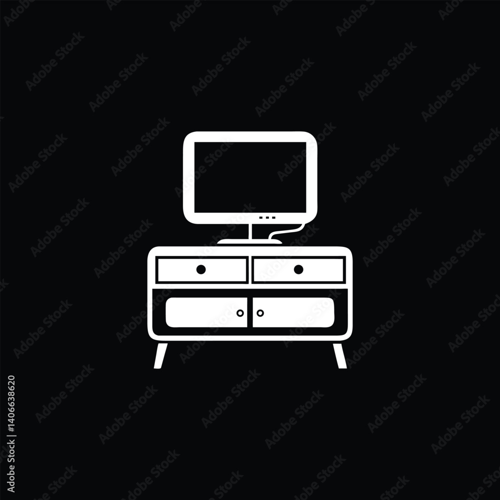 Modern TV Unit Icon with Bookshelves and Cabinet - Vector Illustration
Modern TV Unit Icon with Bookshelves and Cabinet - Vector Illustration