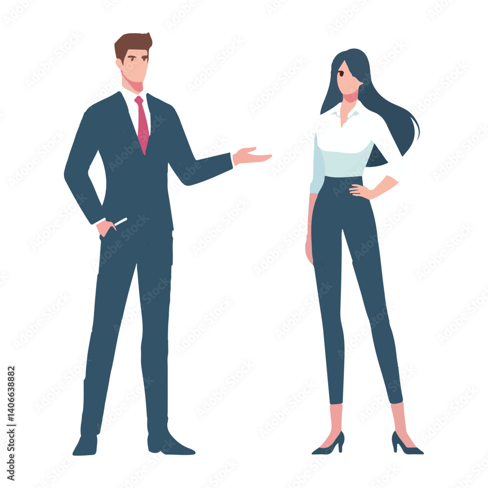 Fototapeta premium vector business man and woman standing presentation gesture