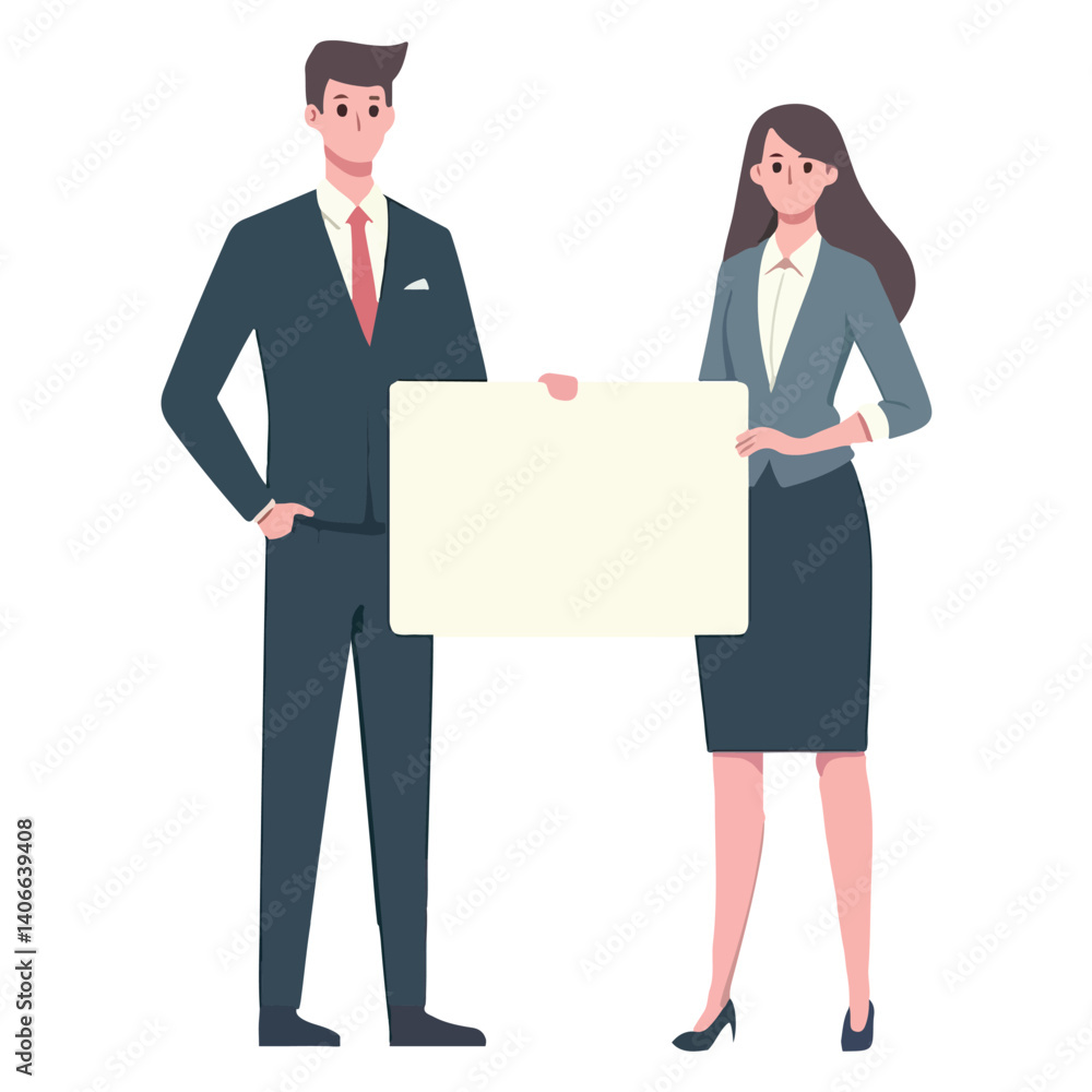 vector business man and woman standing presentation gesture vector business man and woman standing presentation gesture