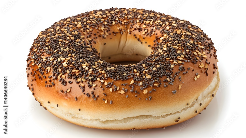 A delicious everything bagel with poppy seeds sesame seeds and flax seeds is ready to eat for breakfast. A delicious everything bagel with poppy seeds sesame seeds and flax seeds is ready to eat for breakfast.