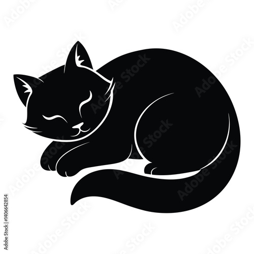  cat sleeping curled up and Black silhouette