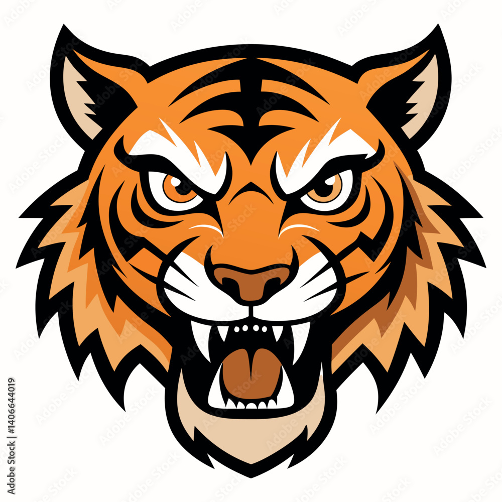 Fototapeta premium Angry tiger face vector art illustration on white background.