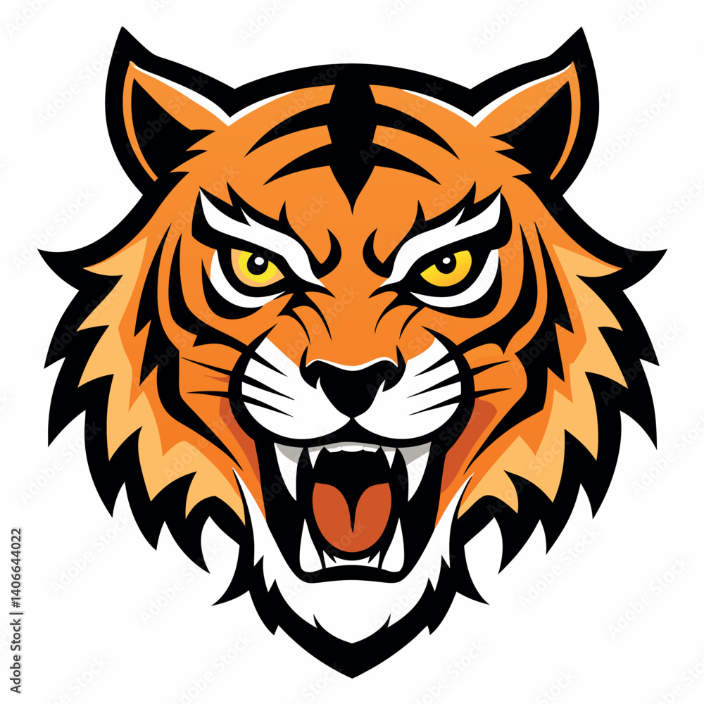 Fototapeta premium Angry tiger face vector art illustration on white background.