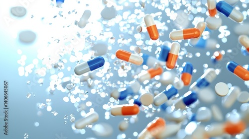 Exploding capsules in motion laboratory environment medical content dynamic viewpoint pharmaceutical concept