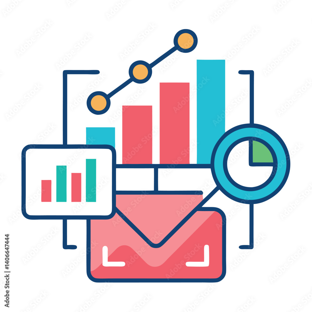 Campaign analytics illustration whit solid colour Campaign analytics illustration whit solid colour