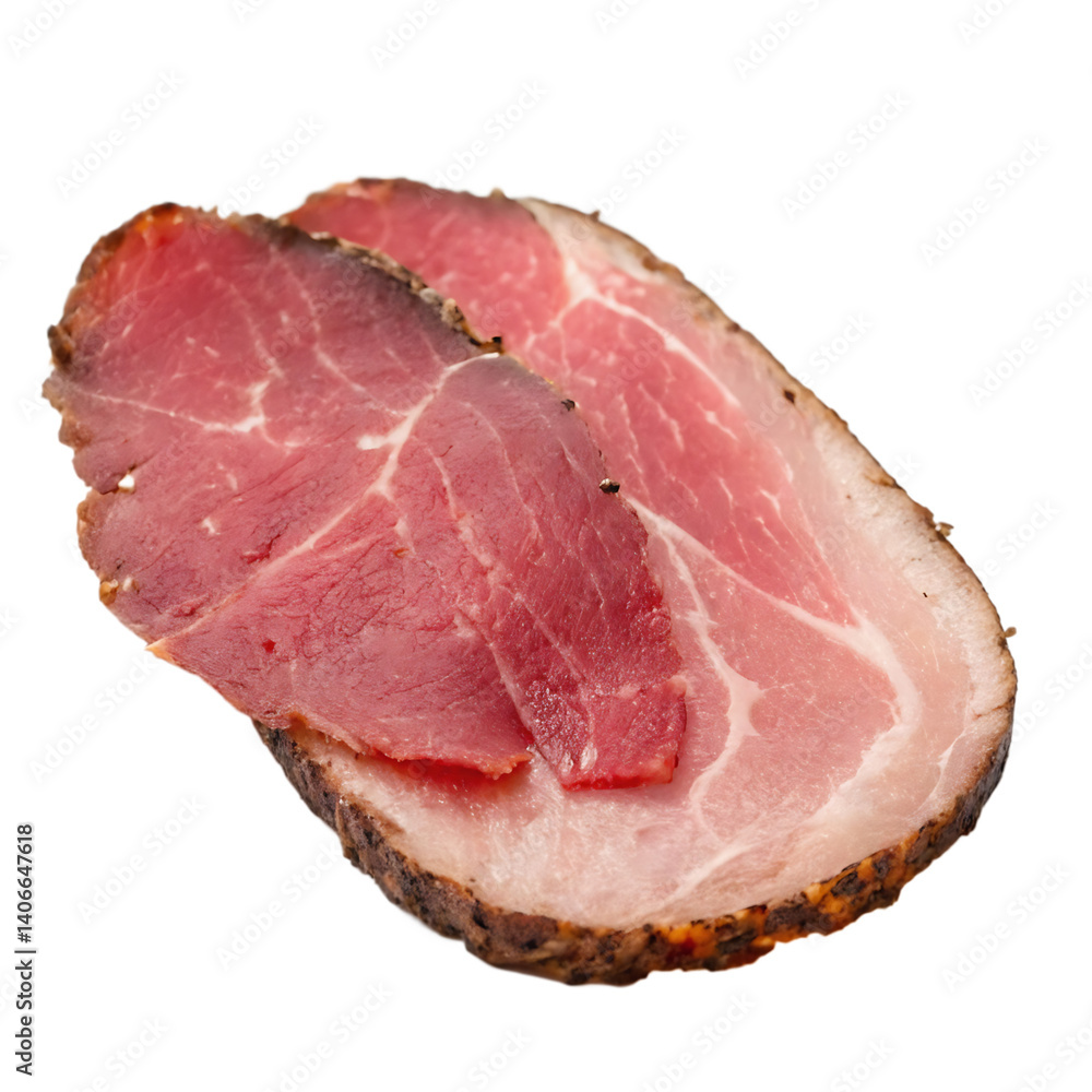 A slice of lonzino isolated on a transparent background A slice of lonzino isolated on a transparent background