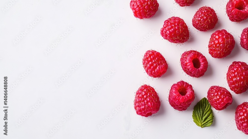 Fresh ripe raspberries with tiny hairs visible, placed casually on a white background Fresh ripe raspberries with tiny hairs visible, placed casually on a white background